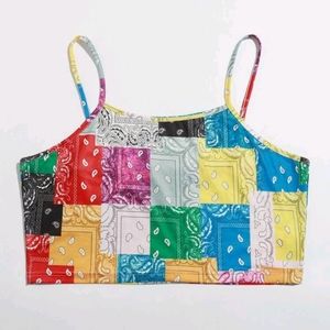 Paisley Patchwork Print Cropped Cami Top 3x